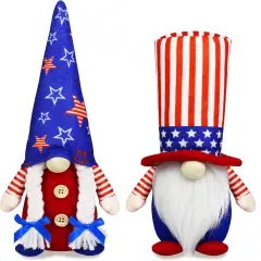 4th of July Patriotic Gnome Decorations, 2 PCS Handmade Mr & Mrs USA Swedish Tomte Gnomes Plush Table Ornaments Gift for Independence Day