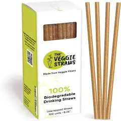 100 PCS of 8.25 Inches Unwrapped Biodegradable Straws &ndash; Made of Vegetable Fibers, Best Environment Friendly Drinking Straws for Hot and Cold Beverages