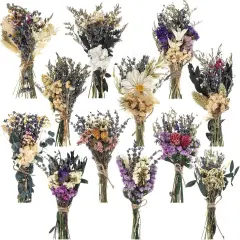 12 Pack Boho Dried Flower Bouquet Mini Wedding Handmade Dry Flowers Decor for Vase Crafts DIY Photo Boutonniere for Men Floral Plant for Bridesmaid Gift Birthday Decor(Lavender)