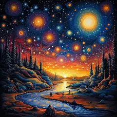 Abstract Landscape Diamond Art Kits, Starry Sky Diamond Painting Kits for Adults Beginners, DIY 5D Diamond Dots Kits Gem Painting for Home Wall Art Decor 12x12 inch
