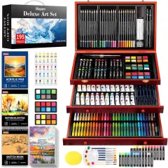 Art Supplies,195 Pack Art Set Drawing Kit for Kids Teens Girls Boys Adult, Arts and Crafts Painting Kit, Art Kits Paint Set with Acrylic Pad, Sketchbooks, Watercolor Pad, Canvases, Gift Box