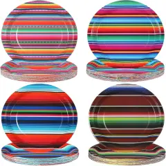 100 Pcs Fiesta Paper Plates 9 Inch Mexican Party Colorful Stripes Dessert Plates Decorative Dinnerware for Cinco De Mayo Birthday Taco Party Decorations Favors