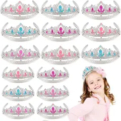 Princess Crown Party Favors, 16Pcs Princess Dress Up Tiaras for Birthday Girl Cosplay Accessories