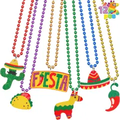 12 PCS Cinco de Mayo Fiesta Necklaces Bead- Mexican Birthday Party Favors Supplies Decorations, Luau Photo Props, Carnivals Event, Taco Tuesday