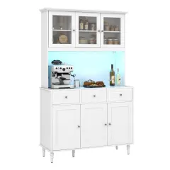 77 Inches LED Lighted Kitchen Pantry Storage Cabinet with 3-Level Adjustable Shelves and Power Outlets