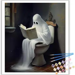Ghost Paint by Numbers Kit for Adults, Bathroom Paint by Number Adult, Painting by Numbers for Gifts and Home Interior Decor 16x20 Inch