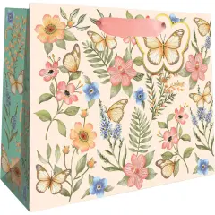 Pack/6: Butterfly Floral Gift Bag - 10 x 4 x 8"