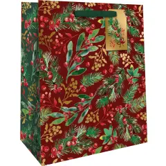 Pack/6: Winter Foliage Gift Bag - 8 x 4 x 10"