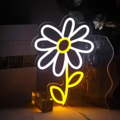 Summer Daisy Flower Neon Sign &ndash; White & Gold LED Light for Bedroom & Party Decor (USB Powered)