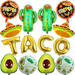 18 PCS Fiesta Party Supplies - Taco, Mexican, Cactus, Avocado, Hat Jumbo Mylar Foil Balloons - Cinco De Mayo Party Decorations