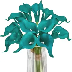 12Pcs Artificial Calla Lily Teal Flowers &ndash; Faux Klein Blue Calla Lilies Summer Bouquets for Home Decoration