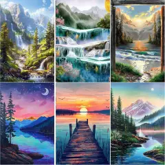6 Pack 5D Diamond Painting Kits for Adults, Landscape Diamond Arts Kits Diamond Art Sets,Gem Painting by Number Kits for Adults Beginners Home Wall Decor 11.8x15.7 Inches
