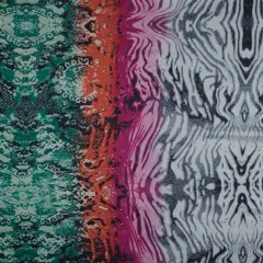 1 Yard Silk Chiffon with Green, Pink & White Python and Zebra Print Fabric 51" Wide for Maxi Dresses & Tops