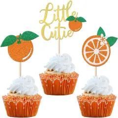 Little Cutie Cupcake Toppers Glitter Orange
