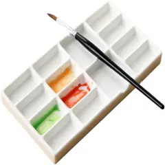 Ceramic Paint Palette, 8 inch, 14 Wells, Porcelain, White, Modern