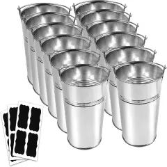 12 Metal Buckets with Chalkboard Stickers