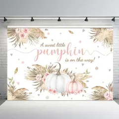 7x5ft Autumn Boho Little Pumpkin Backdrop for Girl Baby Shower Fall Leaves