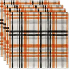 Set of 4 Orange and Black Buffalo Plaid Fall Placemats - 12x18 Inch