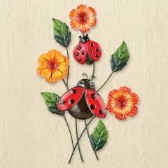 Collections Etc 3D Lady Bug Colorful Floral Metal Outdoor Wall Art