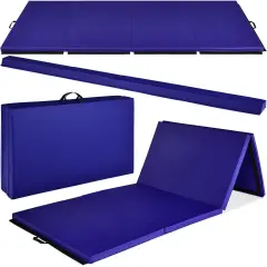 Best Choice Products 10ftx4ftx2in Folding Gym Mat 4-Panel w/ Carrying Handles & Folding Balance Beam Royal Blue w/Beam