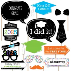 Big Dot of Happiness Hats Off Grad - 2025 Graduation Party Photo Booth Props Kit - 20 Count