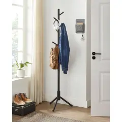 Modern Solid Wood Coat Rack with 8 Hanging Hooks Black