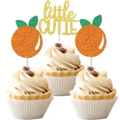 24 PCS Little Cutie Cupcake Toppers Glitter Orange Cupcake
