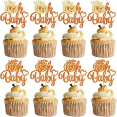 24Pcs Pumpkin Oh Baby Cupcake Toppers Glitter Pumpkin Themed