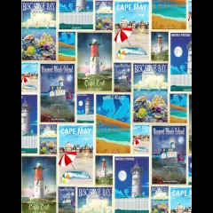 Seaside East Coast Vacation Digital Cotton Print Fabric | By the Yard | Sewing and Crafting | 44 inches wide