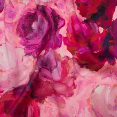 1 Yard Premium Silk Charmeuse Fabric with Hand Painted Pink Red Fuchsia Roses 53 inch Width