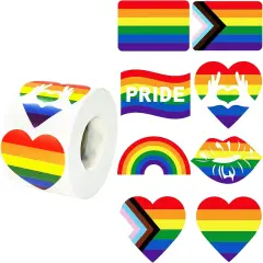 600pcs Gay Pride Stickers, Progress Pride Rainbow Heart Stickers for Gay Lesbian Bisexual Pride Month LGBTQ Parades Decorations, 8 Design