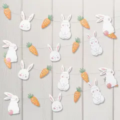 Easter Decorations Garland Cute Bunny Carrot Banner Hanging Rabbit Streamer for Kids Parties Birthday Baby Shower Classroom Home Office Decor Spring Tea Party Supplies Set of 2