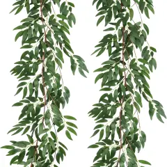 Artificial Willow Leaves Vine Twigs 2Pcs 5.7Ft Fake Hanging Ivy Plants Silk Green Leaf Rattan Garland Greenery Decor for Indoor Outdoor Home Wedding Arch Jungle Beach Birthday Party Garden