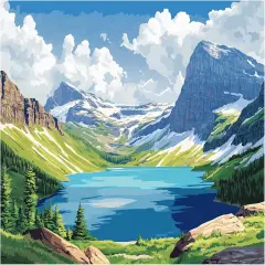Glacier National Park Paint by Number, Grinnell Lake Paint by Numbers for Adults, Mountains Canvas Wall Art, Glacier Poster Home Wall Decor - Snow Mountain Landscape(16x20inch, No Frame)