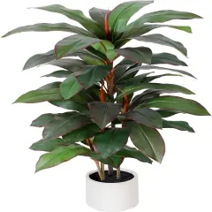 Artificial Dracaena Plant Indoor 4 FT, Fake Tree with White Planter, Faux Yucca Silk Floor Plants Indoor