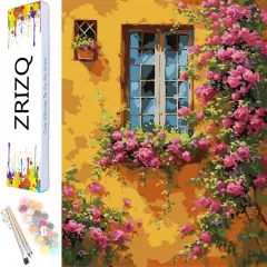 Paint by Number for Adults Beginners,12" Wx16 L Canvas for Painting Kits for Adults in Colorful Box,Paint by Numbers for Home Wall Art Decor-City Street Flowers 1