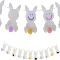 Easter Bunny Garland - Hanging Decorations Set with 10 Felt Rabbits, 9 Feet of Ribbon, and Needle for Stringing - Easter Bunny Decorations for Home, Office, or Classroom