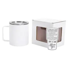 Makerflo 12 oz Powder Coated Camper Mug with Leak-Proof Clear Lid, Ideal for Craft and Personalization (Laser Engraving, UV DTF, Epoxy, and Vinyl) White
