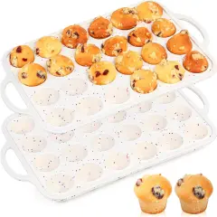 Silicone Muffin Pans For Baking Mini Nonstick Cupcake Pan 24 Cups Silicone Cupcake Molds With Metal Reinforced Frame Bpa Free (2 Pcs, Cream)