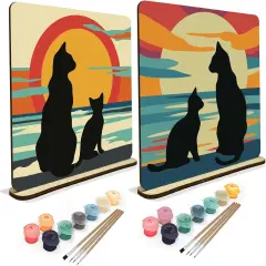 Black Cat Sunset Paint by Number on Wood Board