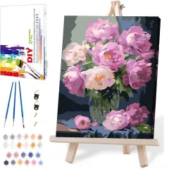 Paint by Numbers Kit for Adults Framed,Flowers Paint by Number for Adults,Adults' Paint-by-Number Kits on Canvas with Wooden Easel for Home Wall Decor 12X16 Inch