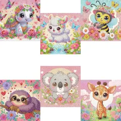 6 Pack Diamond Art Kits for Kids Beginners, DIY Cute Animals Diamond Painting Kits for Kids
