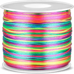 Rainbow Color Nylon Cord, Nylon Craft String, Silky Satin Rattail Cord Beading String for Braided Bracelets, Pendants Necklace, Macrame Keychains, Lanyards, Drawstring Bags, DIY Crafts, Sewing