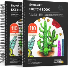 9x12&rdquo; Sketchbook, 220 Sheets Total, Pack of 2(110 Sheets Each), 68lb/100gsm Thick Paper, Spiral Bound Mixedmedia Sketch Pad, Acid-free Drawing Pad for Kids Adults Artists Sketching Drawing