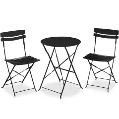 Best Choice Products 3-Piece Small Bistro Set, Folding Patio Furniture Set of 2 Chairs and Table Black