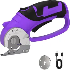 Cordless Electric Scissors, Cardboard Cutter with Replacement Self-Sharpening Cutter Blade and Safety Lock, Rotary Cutter with LED Light for Fabric, Carpet, Leather or Plastic, Purple
