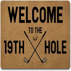 Funny Welcome Mat with Rubber Back 18"(W) x 30"(L)Welcome To The 19TH Hole Golf Theme Doormat for Entrance Way Decorative Mats for Front Porch Entry Door Mat