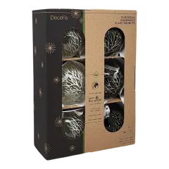 Enamel Branch Glass Ornament Set - 80mm - White Mint & Green