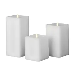 Classic Motion Flameless Square Candle 3pc Set - 4x6, 4x8, 4x10 White