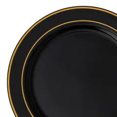 Black with Gold Edge Rim Plastic Appetizer/Salad Plates - 7.5" (120 Plates)